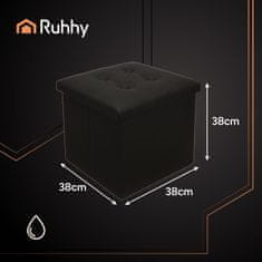 Ruhhy Zložljiv usnjen tabure skrinja 39L do 100kg črn