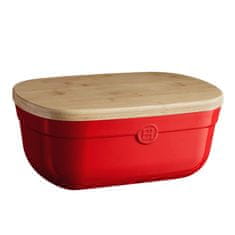 Emile Henry Posoda za kruh Bread Box 35,5x24,5xh15,8cm / 6,8l / rdeča / keramika, les