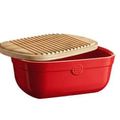 Emile Henry Posoda za kruh Bread Box 35,5x24,5xh15,8cm / 6,8l / rdeča / keramika, les