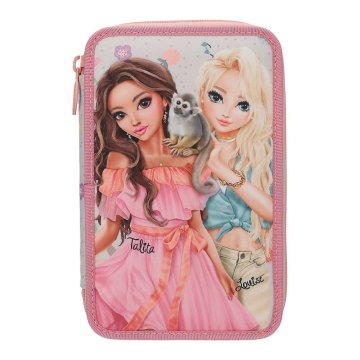 Top Model Třípatrový penál s výbavou Juicy, Talita Louise, Talita + Louise s opičkou, oranžovo-růžovo-šedý