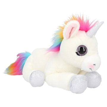 Plyšový jednorožec Ylvi, Naya ležící, Bílá s duhovou hřívou a ohonem