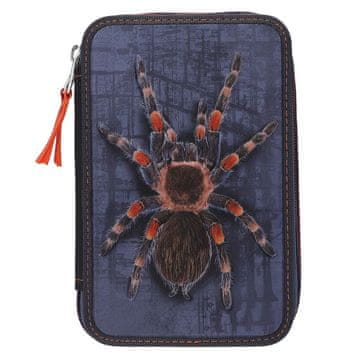 Dino World Dvoupatrový penál s výbavou Adventure World, 3D Spider, Modrý s 3D pavoukem