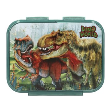 Dino World Svačinový box Bite, T-Rex, Dva T-Rexové, zelený, s přihrádkami