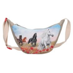 Miss Melody Crossbody taštička Poppy Sand, Koně na louce, vlčí máky, béžovo-červená