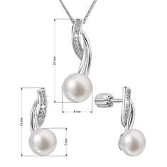 Evolution Group Eleganten komplet srebrnega nakita s cirkoni in biseri 29048.1B (uhani, verižica, obesek)