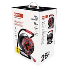 Emos Zunanji kolutni podaljšek 25 m / 4 vtičnice / črni / guma-neopren / 230V / 1,5 mm2