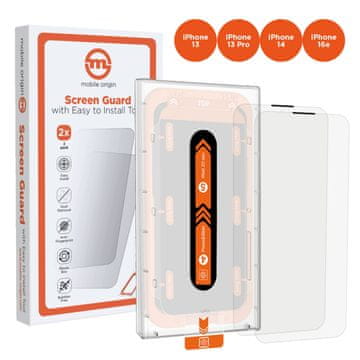 Mobile-origin Screen Guard zaščitno steklo za iPhone 16e/14/13/13 Pro, z aplikatorjem, 2/1 (SGA-i14-2pk)