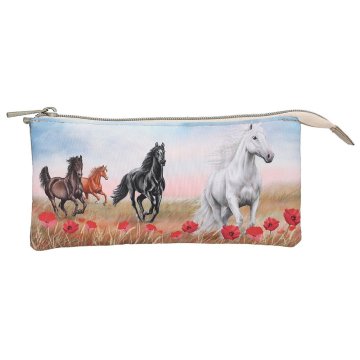 Miss Melody Školní penál pouzdro Poppy Sand, Koně na louce, vlčí máky, béžová