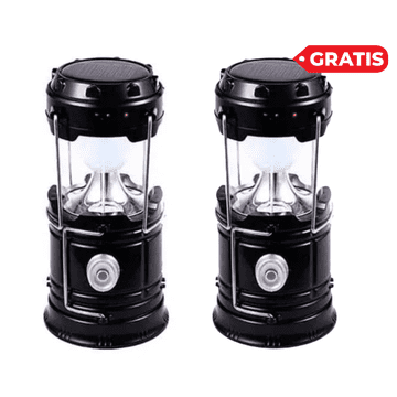 HOME & MARKER® Kamp svetilka, Prenosna luč za kampiranje, pohodništvo, Polnjenje na sončno energijo ali USB kablom (2 kosa, Črna) | CAMPGLO (1+1 Gratis)