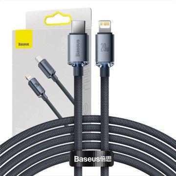 BASEUS USB-C kabel za Lightning Baseus Crystal Shine, 20 W, PD, 2 m (črn)