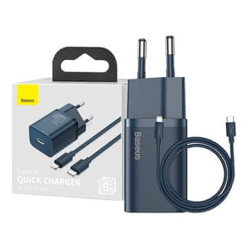 BASEUS Baseus Super Si Quick Charger 1C 20W omrežni polnilnik z USB-C na Lightning 1 m kablom (modra)