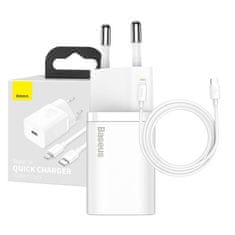 BASEUS Mrežni polnilnik Baseus Super Si Quick Charger 1C 20W s kablom USB-C na Lightning 1 m (bel)