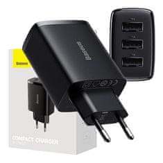 BASEUS Mrežni polnilnik Baseus Compact Quick Charger, 3x USB, 17 W (črn)