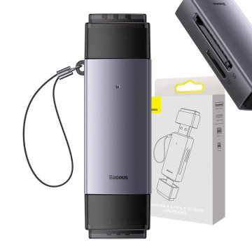 BASEUS Baseus Lite Series SD/TF pomnilniška kartica, USB + USB-C (siva)
