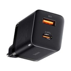 BASEUS Mrežni polnilnik Baseus Super Si Pro Quick Charger USB + USB-C 30 W (črn)