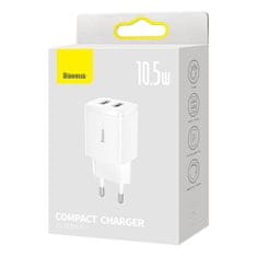 BASEUS Mrežni polnilnik Baseus Compact Quick Charger, 2x USB, 10,5 W (bel)