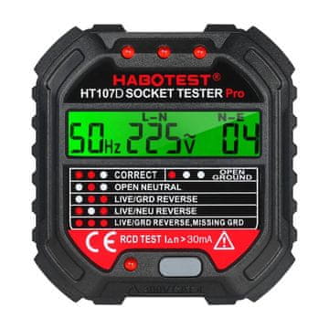 Habotest Tester vtičnic z digitalnim zaslonom HT107D