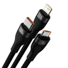 BASEUS USB kabel 3v1 Baseus Flash Series, USB-C + micro USB + Lightning, 100 W, 1,2 m (črn)