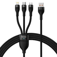 BASEUS USB kabel 3v1 Baseus Flash Series, USB-C + micro USB + Lightning, 100 W, 1,2 m (črn)