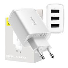 BASEUS Mrežni polnilnik Baseus Compact Quick Charger, 3x USB, 17 W (bel)