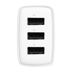 BASEUS Mrežni polnilnik Baseus Compact Quick Charger, 3x USB, 17 W (bel)