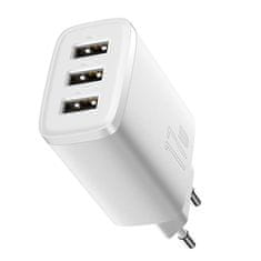 BASEUS Mrežni polnilnik Baseus Compact Quick Charger, 3x USB, 17 W (bel)