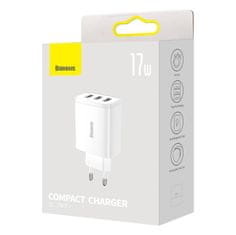 BASEUS Mrežni polnilnik Baseus Compact Quick Charger, 3x USB, 17 W (bel)