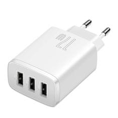 BASEUS Mrežni polnilnik Baseus Compact Quick Charger, 3x USB, 17 W (bel)