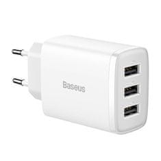BASEUS Mrežni polnilnik Baseus Compact Quick Charger, 3x USB, 17 W (bel)