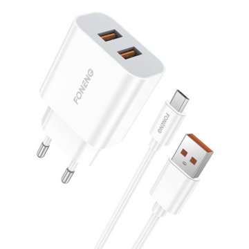 Foneng Mrežni polnilnik Foneng EU45 12 W, 2x USB + kabel USB Micro