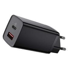 BASEUS Baseus GaN2 Lite omrežni polnilnik, USB + USB-C, 65 W, EU (črn)
