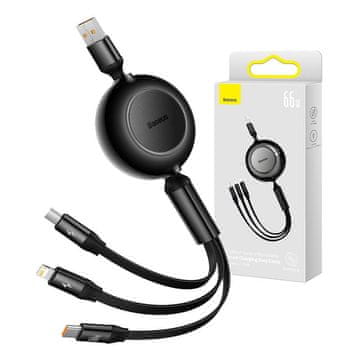 BASEUS USB kabel 3v1 Baseus Bright Mirror 3, mikro USB / Lightning / USB-C, 66 W / 2 A, 1,1 m (črn)