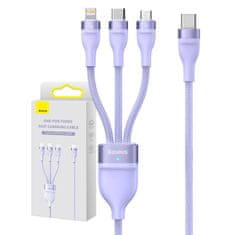 BASEUS USB kabel 3v1 Baseus Flash Series 2, USB-C + micro USB + Lightning, 100 W, 1,5 m (vijoličen)