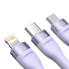 BASEUS USB kabel 3v1 Baseus Flash Series 2, USB-C + micro USB + Lightning, 100 W, 1,2 m (vijoličen)