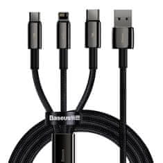 BASEUS USB kabel 3v1 Baseus Tungsten Gold, USB na micro USB / USB-C / Lightning, 3,5 A, 1,5 m (črn)
