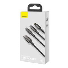 BASEUS USB kabel 3v1 Baseus Tungsten Gold, USB na micro USB / USB-C / Lightning, 3,5 A, 1,5 m (črn)