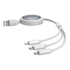 BASEUS USB kabel 3v1 Baseus Free2Draw USB na micro USB+Lightning+USB-C, 3,5 A, 1,1 m (bel)