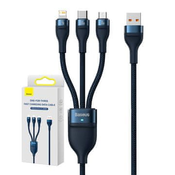 BASEUS USB kabel 3v1 Baseus Flash Series, USB-C + micro USB + Lightning, 100 W, 1,2 m (modra)