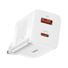 BASEUS Mrežni polnilnik Baseus Super Si Pro Quick Charger USB + USB-C 30 W (bel)