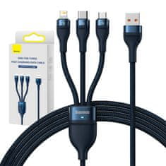 BASEUS USB kabel 3v1 Baseus Flash Series, USB-C + micro USB + Lightning, 66 W, 1,2 m (modra)