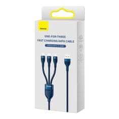 BASEUS USB kabel 3v1 Baseus Flash Series, USB-C + micro USB + Lightning, 66 W, 1,2 m (modra)