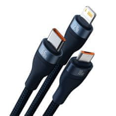 BASEUS USB kabel 3v1 Baseus Flash Series, USB-C + micro USB + Lightning, 66 W, 1,2 m (modra)