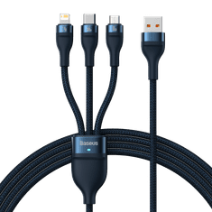 BASEUS USB kabel 3v1 Baseus Flash Series, USB-C + micro USB + Lightning, 66 W, 1,2 m (modra)