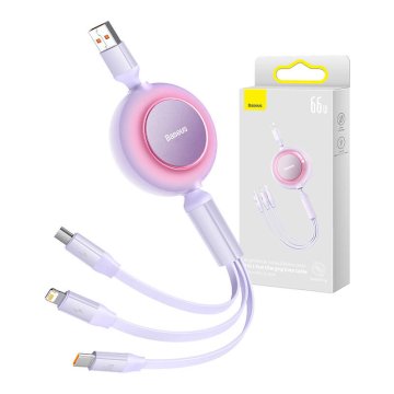 BASEUS USB kabel 3v1 Baseus Bright Mirror 3, mikro USB / Lightning / USB-C, 66 W / 2 A, 1,1 m (vijoličen)
