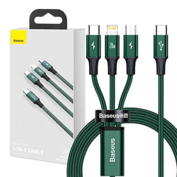 BASEUS USB-C kabel 3v1 Baseus Rapid Series, micro USB / Lightning / USB-C, 20 W, 1,5 m (zelen)
