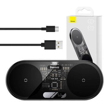 BASEUS Dvojni brezžični polnilnik Qi z zaslonom Baseus Digital LED Display, 20 W
