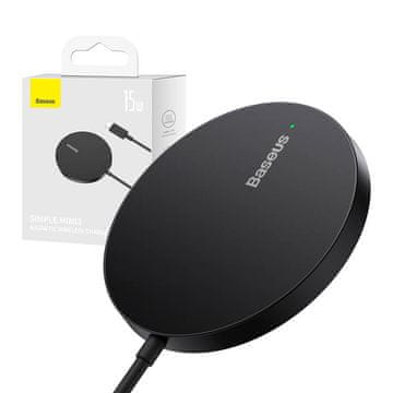BASEUS Magnetni indukcijski polnilnik Baseus Simple Mini3 15W (črn)