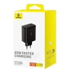 BASEUS Mrežni polnilnik Baseus OS-Cube Pro 2xUSB-C + USB, 65 W (črn)
