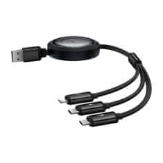 BASEUS USB kabel 3v1 Baseus Free2Draw USB na micro USB+Lightning+USB-C, 3,5 A, 1,1 m (črn)