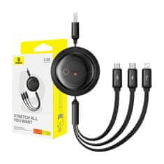 BASEUS USB kabel 3v1 Baseus Free2Draw USB na micro USB+Lightning+USB-C, 3,5 A, 1,1 m (črn)